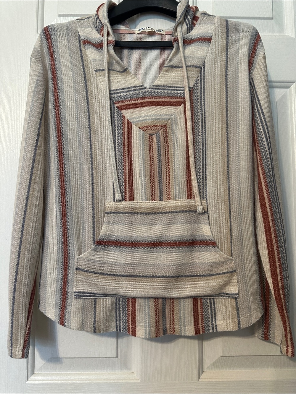 Wallflower Hoodie Striped Pullover lightweight Sweater - Cream, Rust & Gra